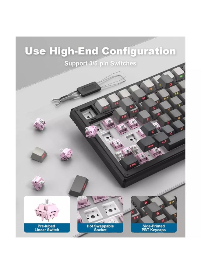 onikuma G83 Tri-Mode RGB Mechanical Gaming Keyboard with Bluetooth 5.0, 2.4GHz & Wired USB-C Connectivity, 75% Hot-Swappable Layout, 8000mAh Battery, Silent Gasket Structure, Side-Printed PBT Keycaps (Black Gray) - Image 2